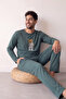 Green Bear Patterned Stylish Men's Long Sleeve Pajama Set - 4