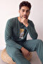 Green Bear Patterned Stylish Men's Long Sleeve Pajama Set - 2