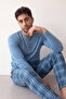 Blue Stylish Men's Long Sleeve Pajama Set - 4