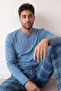 Blue Stylish Men's Long Sleeve Pajama Set