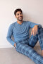 Blue Stylish Men's Long Sleeve Pajama Set - 3