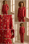 Women's Teddy Patterned Christmas Themed Pajama Set Red - 2