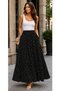 100% Cotton Viscose Black Color White Polka Dots Invisible Pocket Flared Skirt