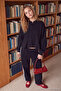 Siyah Kalın İçi Polarlı Düğme Detaylı Dik Yaka Peplum Regular Kalıp Örme Sweatshirt TWOAW27SW00015 - 2