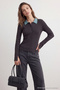 Wardrobe Essentials Antrasit Premium Özel İplik Polo Yaka Triko Hırka TWOAW26HI00225 - 3