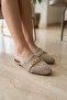 Women's Closed-Toe Woven Slippers Beige Lace Knitted Embroidered Dowry Daily Slipper - 3