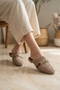 Women's Closed-Front Straw Slippers Tan Lace Knitted Embroidered Dowry Daily Slippers