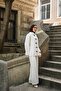 Women's Chinese Button Detail Waist Elastic Double Suit White - 4