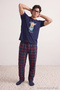 Navy Blue Regular Plaid Teddy Bear Printed Knitted Pajama Set Tmnaw27Pt00034 - 2