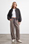 Bitter Brown Zipper Closure Elastic Waist Double Pocket Bomber Cashmere Coat Vs01553 - 4