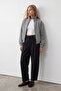 Gray Zipper Closure Elastic Waist Double Pocket Bomber Cashmere Coat Vs01553 - 3