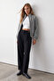 Gray Zipper Closure Elastic Waist Double Pocket Bomber Cashmere Coat Vs01553 - 4