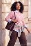 Wardrobe Essentials Pembe Çizgi Detaylı Mevsimlik İnce Triko Kazak TBBAW27AN00033 - 3