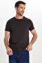 Men's Slim Fit Cotton Soft Texture Flexible Fabric Basic Brown Crew Neck T-Shirt