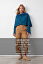 Women's Light Navy Crew Neck Self-Shawl Detailed Wide Cut Design Blouse Alc-X14420 - 2