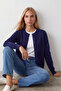 Navy Blue Crew Neck Buttoned Knitwear Cardigan Vs01640