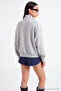 Gri Melanj Kalın İçi Polarlı Fermuarlı Çin Düğmeli Oversize Örme Hırka/Sweatshirt TWOAW27SW00072 - 5