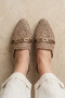 Women's Closed-Front Straw Slippers Tan Lace Knitted Embroidered Dowry Daily Slippers - 2