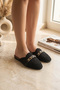 Women's Closed Front Straw Slippers Black Lace Knitted Chain Dowry Casual Slippers - 4