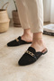 Women's Closed Front Straw Slippers Black Lace Knitted Chain Dowry Casual Slippers - 2