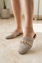 Women's Closed-Toe Woven Slippers Beige Lace Knitted Embroidered Dowry Daily Slipper