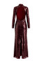 Bordo Sırt Dekolteli Shift/Düz Kesim Maxi Örme Payet Abiye & Mezuniyet Elbisesi TPRAW27AE00025 - 7