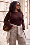 Wardrobe Essentials Brown Corded Plain Boat Neck Oversize Sweater Tbbaw27An00076