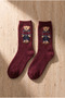 Women's Teddy Patterned Wool Socks Burgundy - 2