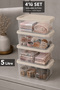 4 Pieces 5Lt Elora Lockable Lid Box - Multi-Purpose Closet Organizer Storage Box Beige