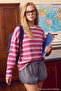 Mürdüm Çizgili Regular Bisiklet Yaka Uzun Regular Penye süprem Örme T-Shirt TWOAW27TS00021 - 3