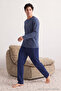 İndigo Regular Bisiklet Nakışlı Örme Pijama Takımı TMNAW27PT00038 - 2