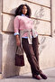 Wardrobe Essentials Pembe Çizgi Detaylı Mevsimlik İnce Triko Kazak TBBAW27AN00033 - 2