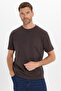Men's Regular Fit Comfortable Cut Short Sleeve Striped Crew Neck Brown T-Shirt - 3