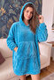 Petrol Blue Hooded Full Plush Oversize Sweat Poncho Pajamas