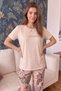 Beige Vintage Patterned Short Sleeve Knitted Women's Pajamas Set - 6