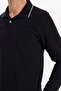 Men's Regular Fit Comfortable Cut 100% Cotton Long Sleeve Buttoned Black Polo Collar Sweatshirt - 4