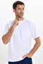 Men's Oversize Wide Cut Cotton Short Sleeve Lycra White Crew Neck T-Shirt with Pockets - 4
