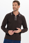 Men's slim fit 100% cotton long sleeve zip-up brown polo collar sweatshirt - 3