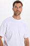 Men's Oversize Wide Cut Cotton Short Sleeve Lycra White Crew Neck T-Shirt with Pockets - 5
