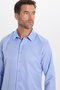 Slim Fit Long Sleeve Easy-Iron Sweat-Comfortable Tie-Down Collar Four Seasons Blue Men's Shirt - 6