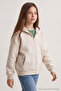 Ekru Kız Çocuk Kapüşonlu Fermuarlı Düz Örme Kalın Hırka/Sweatshirt TKDAW27SW00009 - 2