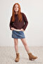 Brown Cotton Girls' Crew Neck Thick Non-Embossed Knitted Sweatshirt Tkdaw27Sw00053