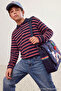 Navy Blue Boys' Polo Collar Striped Knitted T-Shirt Tkdaw27Ts00006