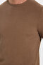 Men's Standard Fit Regular Cut Crew Neck Honeycomb Patterned Dark Mink Sweater - 3