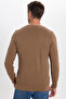Men's Standard Fit Regular Cut Crew Neck Honeycomb Patterned Dark Mink Sweater - 9