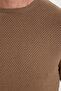 Men's Standard Fit Regular Cut Crew Neck Honeycomb Patterned Dark Mink Sweater - 7