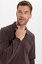 Men's Regular Fit Classic Cut Long Sleeve Interlock Fabric Brown Polo Collar Sweatshirt - 6