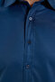 Slim Fit Long Sleeve Easy-Ironing Sweat-Comfortable Tie-Down Collar Four Seasons Navy Blue Men's Shirt - 6