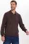 Men's Regular Fit Classic Cut Long Sleeve Interlock Fabric Brown Polo Collar Sweatshirt - 4