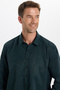Men's regular fit comfortable cut long sleeve easy to iron gingham green shirt - 6